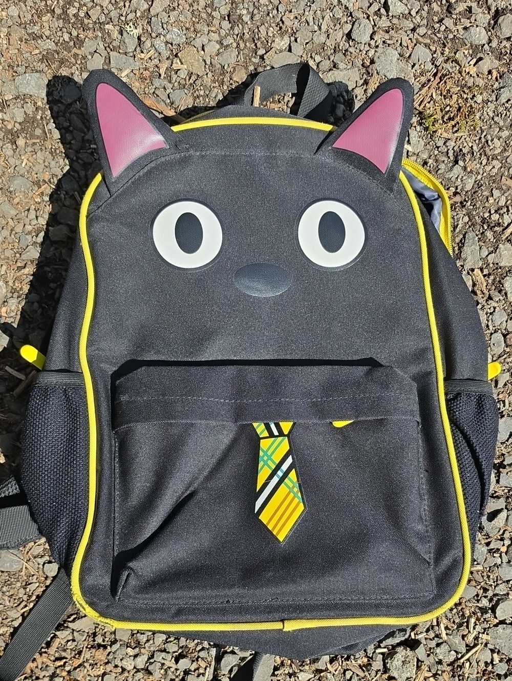 Source Unknown Black Kids Cat Backpack with Yellow Trim and Pink Ears
